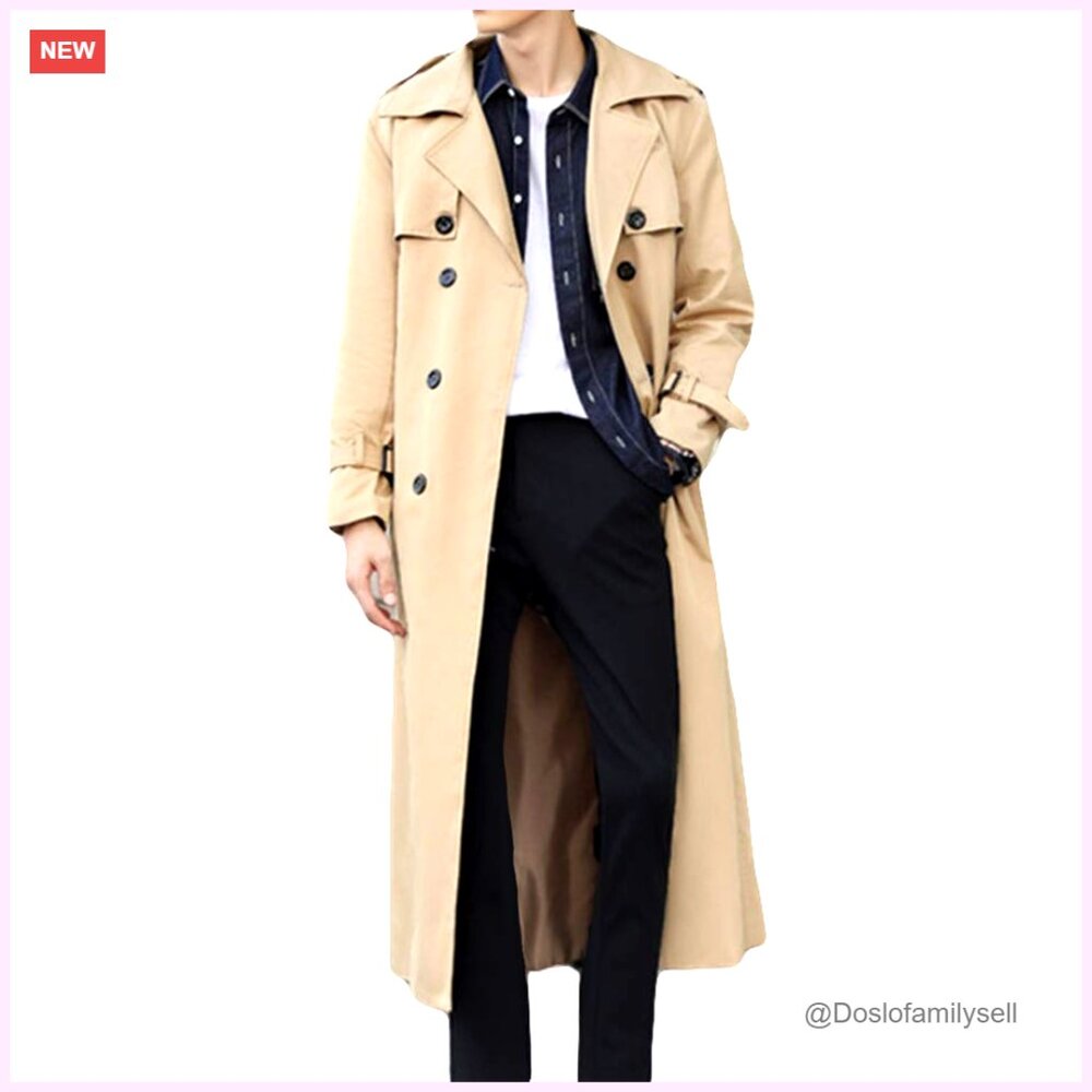 Oversized Double Breasted Trench Coat Classic Lapel Long Windbreaker Overcoat
